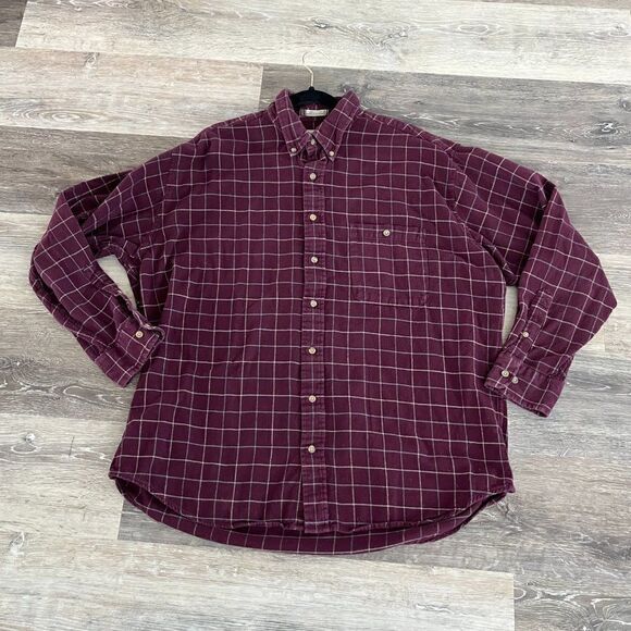 Bill Blass Mens Plaid Shirt Extra Large Tall XLT Maroon Cotton - Picture 1 of 16